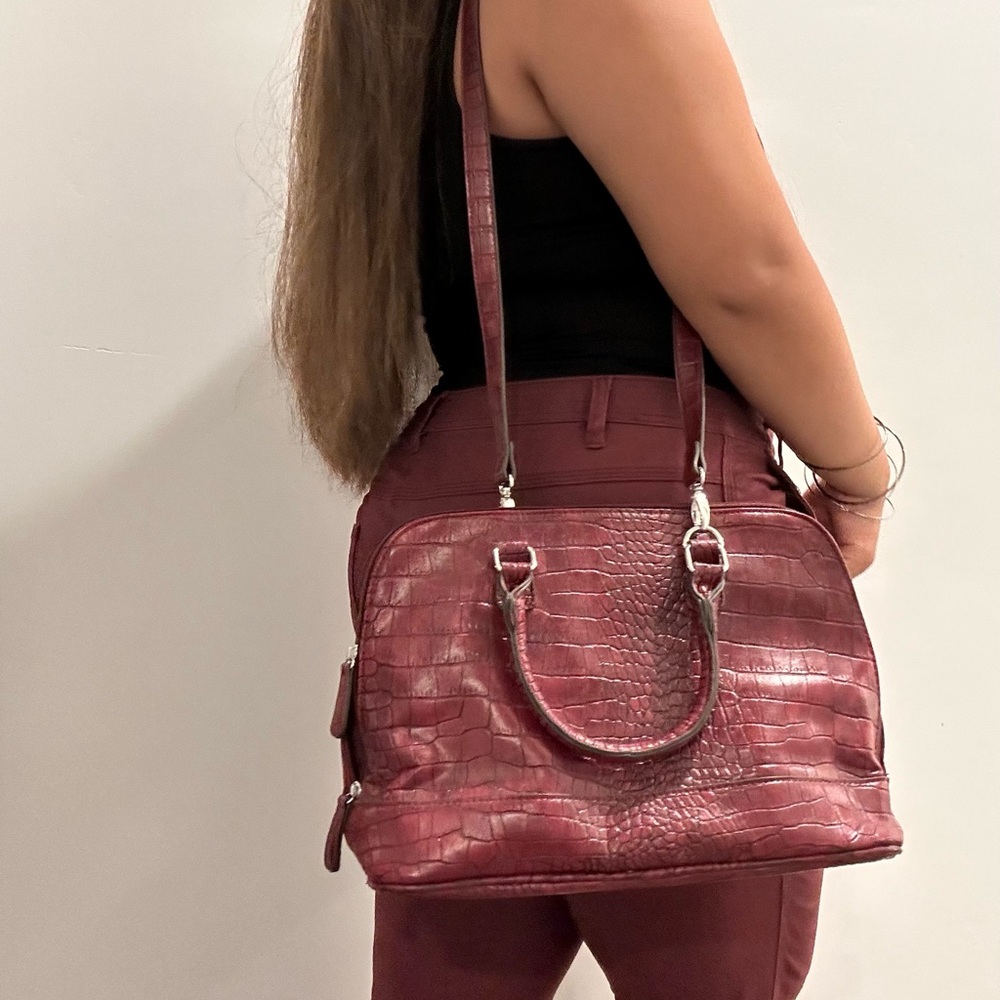 Bergundy red crocodile print bag from Bueno Bags